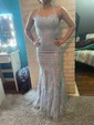 Trumpet/Mermaid Sweep Train Scoop Neck Tulle Lace Appliques Lace Prom Dresses