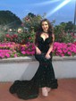 Trumpet/Mermaid Floor-length V-neck Velvet Sequins Prom Dresses