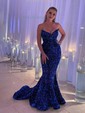 Trumpet/Mermaid Floor-length V-neck Velvet Sequins Prom Dresses