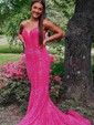 Mermaid V-neck Sparkly Velvet Sequin Prom Dresses
