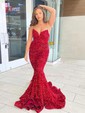 Mermaid V-neck Sparkly Velvet Sequin Prom Dresses