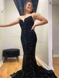 Mermaid V-neck Sparkly Velvet Sequin Prom Dresses