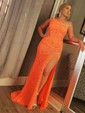 Sheath/Column One Shoulder Sparkly Velvet Sequin Prom Dresses With Star