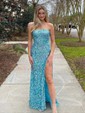 Sheath/Column Floor-length Straight Velvet Sequins Split Front Prom Dresses