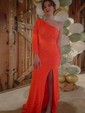 Sheath/Column One Shoulder Sequined Floor-length Split Front Prom Dresses
