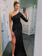 Sheath/Column One Shoulder Long Sleeves Sparkly Sequin Prom Dresses