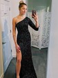 Sheath/Column One Shoulder Sequined Floor-length Split Front Prom Dresses