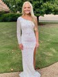 Sheath/Column One Shoulder Long Sleeves Sparkly Sequin Prom Dresses