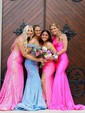 Sheath/Column One Shoulder Long Sleeves Sparkly Sequin Prom Dresses