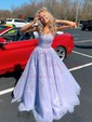 Ball Gown Scoop Neck Tulle Prom Dresses With Appliques
