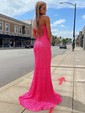 Sheath/Column Sweep Train Scoop Neck Velvet Sequins Split Front Prom Dresses