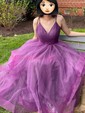 Princess V-neck Tulle Ruffle Prom Dresses