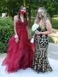 Ball Gown/Princess Floor-length V-neck Glitter Ruffles Prom Dresses