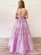 Ball Gown/Princess Sweep Train V-neck Lace Tulle Appliques Lace Prom Dresses