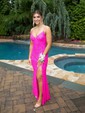 Sheath/Column Floor-length V-neck Velvet Sequins Split Front Prom Dresses