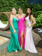 Sheath/Column Floor-length V-neck Velvet Sequins Split Front Prom Dresses