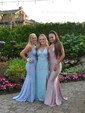 Sheath/Column Floor-length V-neck Velvet Sequins Split Front Prom Dresses