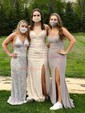 Sheath/Column V-neck Sparkly Sequin Prom Dresses