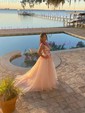 Ball Gown V-neck Tulle Sweep Train Beading Prom Dresses