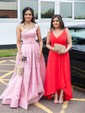 Ball Gown/Princess Floor-length One Shoulder Satin Sleeveless Pockets Prom Dresses