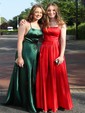 A-line Square Neckline Silk-like Satin Sweep Train Pockets Prom Dresses