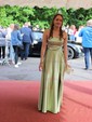 A-line Square Neckline Silk-like Satin Sweep Train Pockets Prom Dresses