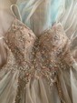 Ball Gown/Princess Sweep Train V-neck Tulle Beading Prom Dresses