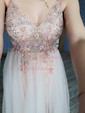 Ball Gown/Princess Sweep Train V-neck Tulle Beading Prom Dresses