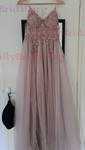 Ball Gown/Princess Sweep Train V-neck Tulle Beading Prom Dresses