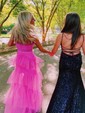 Sheath/Column Sweetheart Tulle Floor-length Tiered Prom Dresses