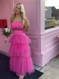 Sheath/Column Sweetheart Tulle Floor-length Tiered Prom Dresses