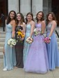 Princess Scoop Neck Tulle Prom Dresses With Appliques