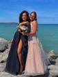 Ball Gown/Princess Sweep Train Scoop Neck Tulle Appliques Lace Prom Dresses