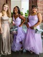 Princess Scoop Neck Tulle Prom Dresses With Appliques