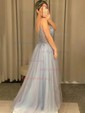 Ball Gown V-neck Tulle Prom Dresses With Beading