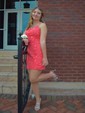 Modest Sky Blue Bodycon Lace Appliques Homecoming Dresses