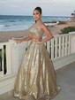 Ball Gown Strapless Sparkly Sequin Two Piece Prom Dresses