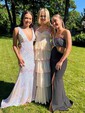 Trumpet/Mermaid Sweep Train V-neck Sequined Prom Dresses