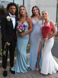 Sheath/Column V-neck Sparkly Sequin Prom Dresses With Appliques