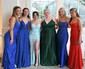 Sheath/Column V-neck Sparkly Sequin Prom Dresses With Appliques