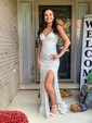 Mermaid V-neck Floor-length Sparkly Sequin Prom Dresses
