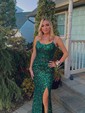 Sheath/Column Scoop Neck Sparkly Sequin Backless Prom Dresses
