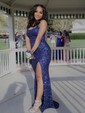 Sheath/Column Scoop Neck Sparkly Sequin Backless Prom Dresses