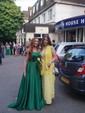 A-line Sweep Train Square Neckline Silk-like Satin Split Front Prom Dresses