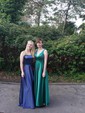 A-line Sweep Train Square Neckline Silk-like Satin Split Front Prom Dresses