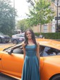 A-line Sweep Train Square Neckline Silk-like Satin Split Front Prom Dresses