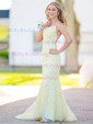 Mermaid Scoop Neck Tulle Prom Dresses With Appliques