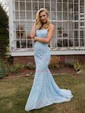 Mermaid Scoop Neck Tulle Prom Dresses With Appliques