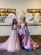 Ball Gown V-neck Tulle Sweep Train Prom Dresses With Sashes / Ribbons