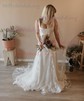 A-line Square Neckline Stretch Crepe Sweep Train Wedding Dresses With Lace